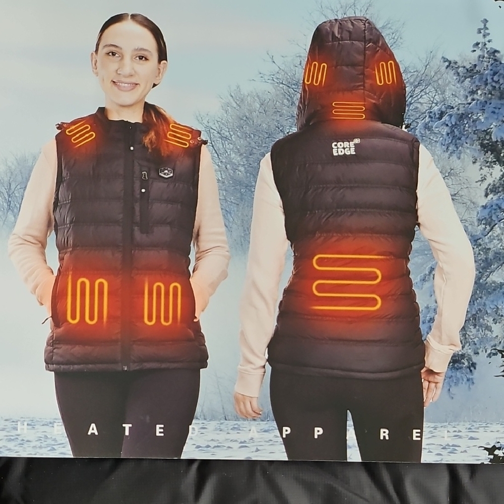 Core Edge Down Heated Hooded Vest + Battery 14,400mah & travel bag!!
